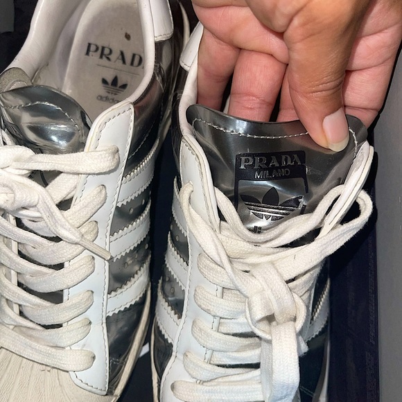 Prada X Adidas, sliver and white shell top sneaker - Picture 3 of 6